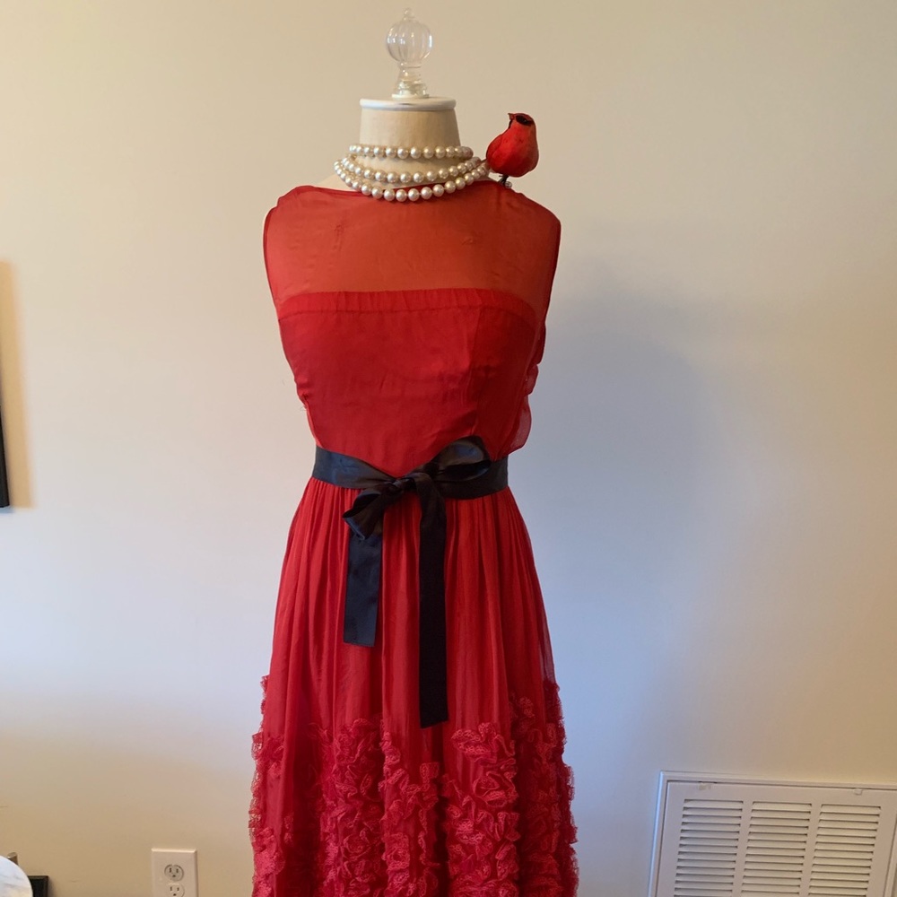 Red Anthropologie chiffon cocktail dress!